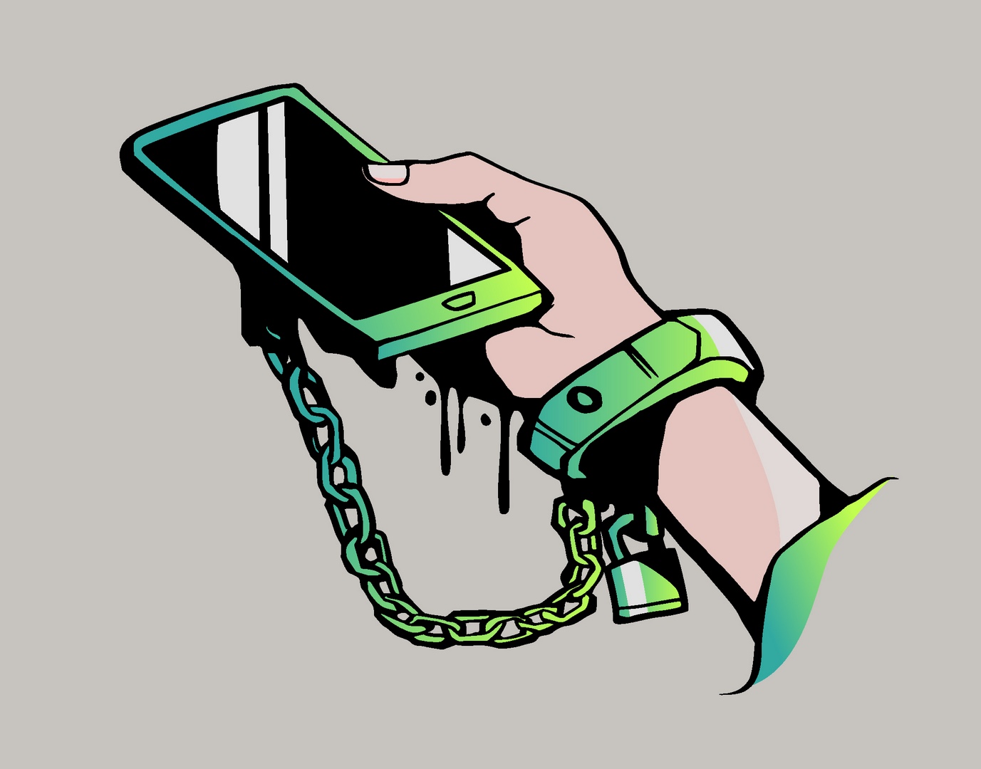 Ręka przykuta łańcuchem do smartfona
