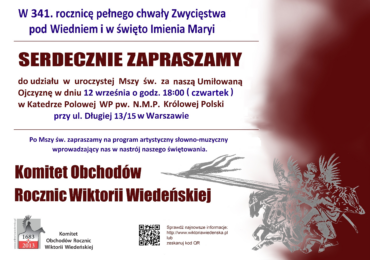 Zaproszenie do udziału w uroczystej Mszy św. w 341. rocznicę Wiktorii Wiedeńskiej