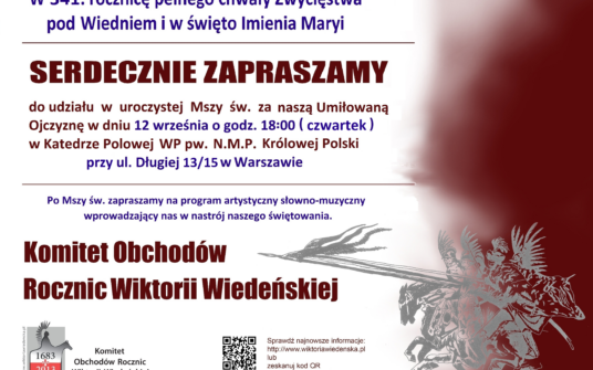 Zaproszenie do udziału w uroczystej Mszy św. w 341. rocznicę Wiktorii Wiedeńskiej